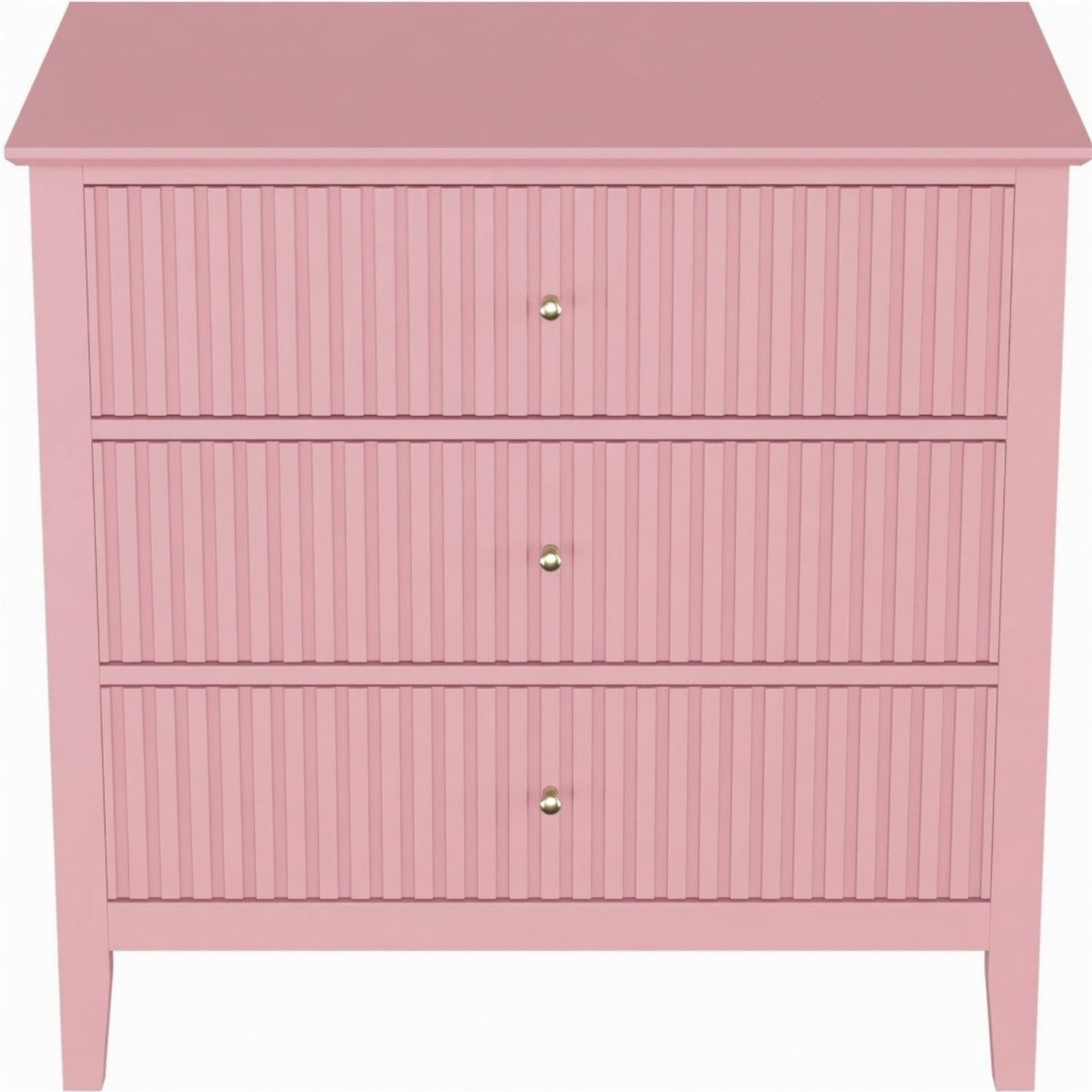 Hommoo 32"W Wooden Fluted 3-Drawer Nightstand, Large Modern Bedroom End Table, Pink