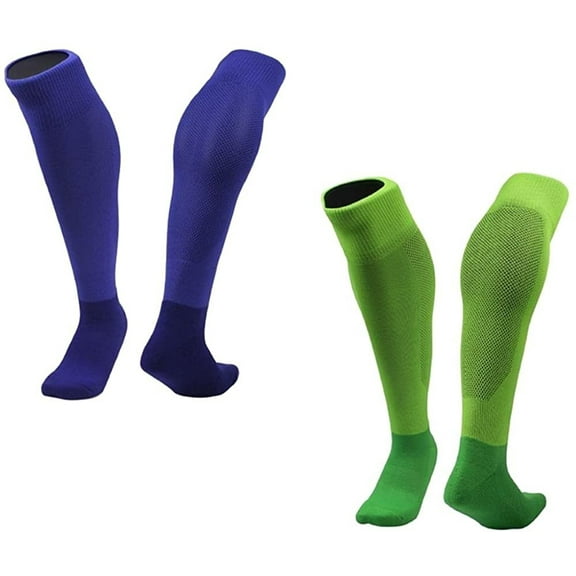 Lian LifeStyle 2 Pairs Exceptional Knee High Sports Socks for Soccer, Softball, Baseball and many other Sports XL0005 Size M Blue,Green