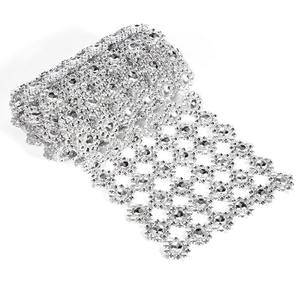 Cinta decorativa de cristal artificial brillante con urdimbre de malla de diamante en forma de flor de 1 yarda de largo