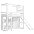 thumbnail image 5 of Euroco Wood Twin Size Loft Bed with Bookcase and Wardrobe, House Bed with LED Light and Slide, White, 5 of 12