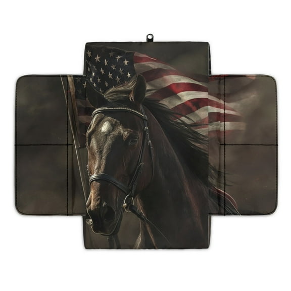 Renewold Horse American Flag Car Center Console Cover Comfortable Non-slip Armrest Cushion with Side Storage Pocket Arm Rest Covering Protective Cover Car Interior Accessories