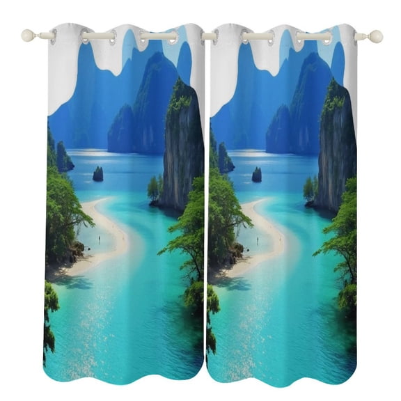 Tropical Island Paradise 2pcs Blackout Curtains For Living Room Bedroom Grommet Top Window Set for Left And Right Biparting Open
