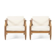 GDF Studio Bianca Outdoor Acacia Wood Club Chairs with Cushions, Set of 2, Teak and Cream