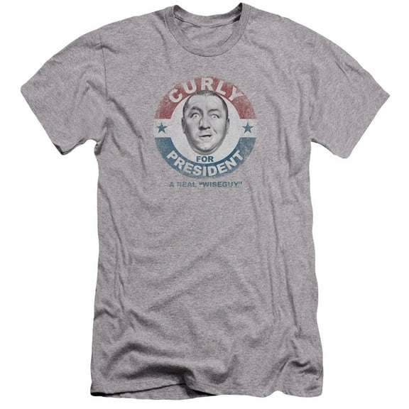 Three Stooges Curly For President Premium Canvas Adult Slim Fit 30/1 T-Shirt Athletic Heather