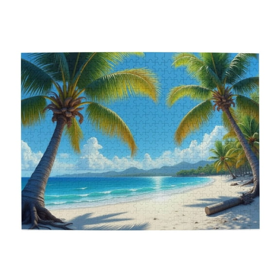 500 Piece Jigsaw Puzzles For Adults Tropical Beach Palm Trees Sunny Coastline Ocean View Challenging & Relaxing Adult Puzzle Home Decor Great Gift Idea 20.5X15In