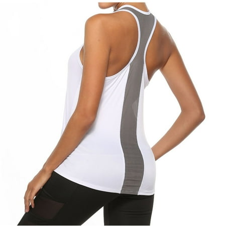 

Outfmvch Fit Sports Bra for Women Yoga Crop Tank Womens Tops Pockets Fitness Mesh Running Top vest White L