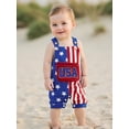 thumbnail image 4 of BemeyourBBs Newborn Baby Boy Girl 4th of July Outfit Patriot Independence Day Rompor Overalls American Flag Jumpsuit Star Stripe Suspender Pants Bib Overall Toddler Summer Fourth of July Clothes, 4 of 9
