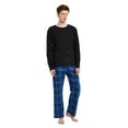 thumbnail image 2 of GLOBAL Men's Flannel Pant and Long-Sleeve T-Shirt Pajama Set 100% Cotton Blue Plaid S, 2 of 6