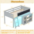 thumbnail image 3 of Gymax Kids Loft Bed w/LED Lights Chalkboard & Removable Bookcase Safety Guardrail Gray, 3 of 10