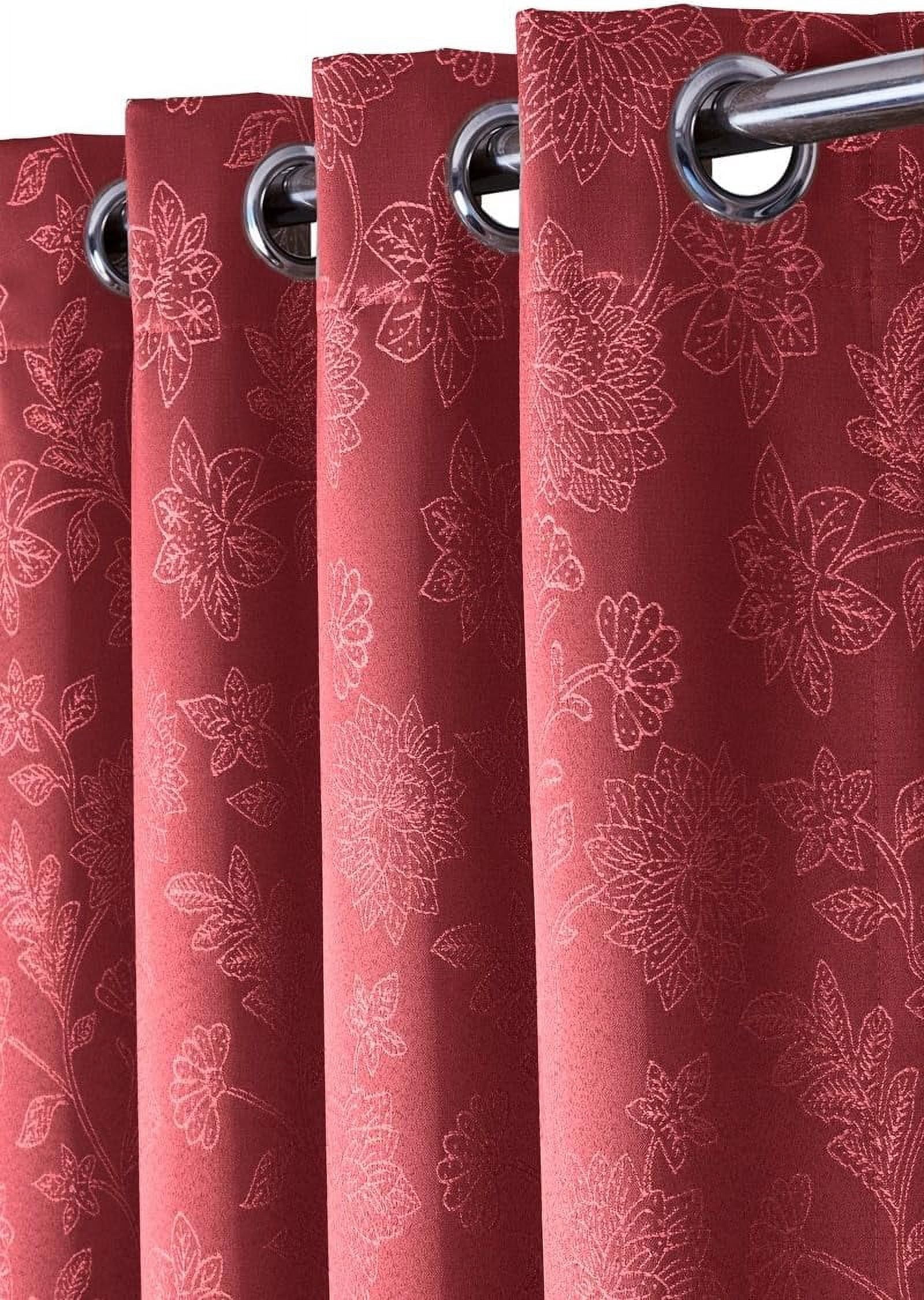Sheetsnthings Floral Fannie 54-Inch Wide x 96-Inch Long Panel, Set of 2 Jacquard Thermal Insulated Blackout Curtains, Burgundy-Red