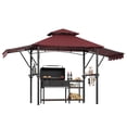 thumbnail image 2 of 8x5 FT Heavy‑Duty Grill Gazebo, Double‑Tier Vented BBQ Shelter with Adjustable Dual Side Awnings, Steel Frame, LED Lights, Shelves & Hooks for Backyard Patio, 2 of 9