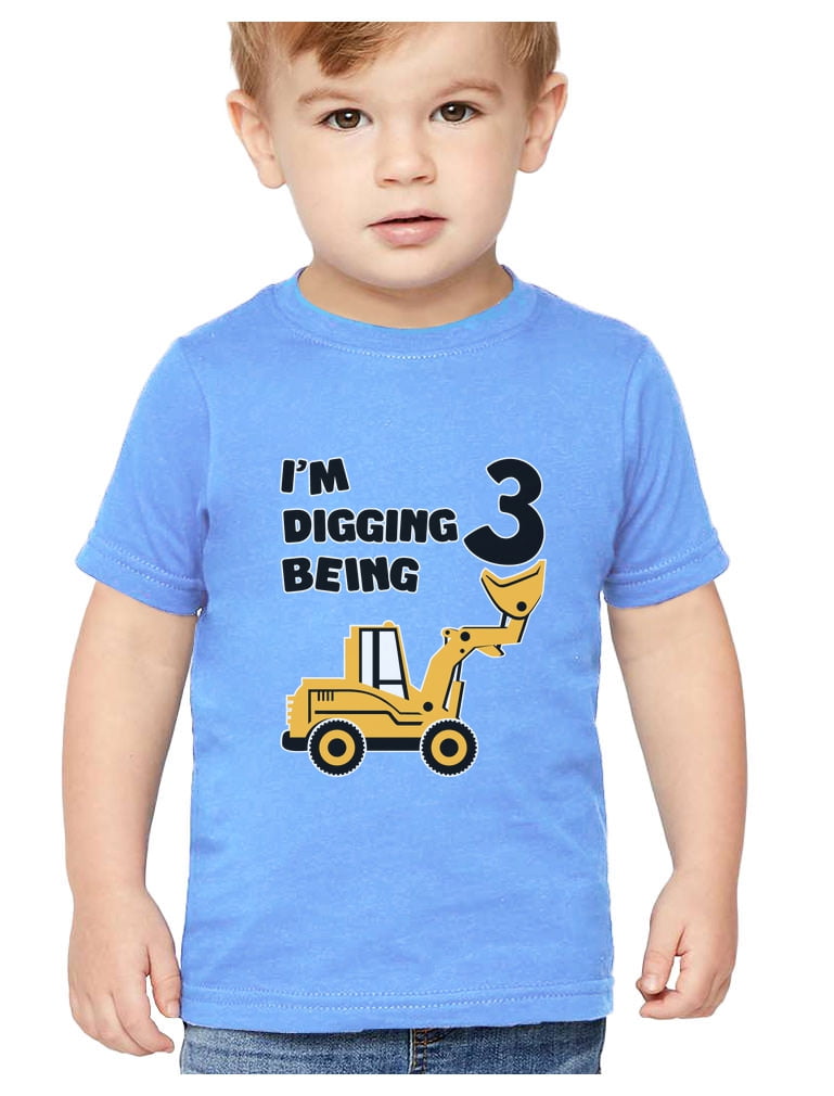 Birthday Boy Gift Idea Yellow Tractor Bulldozer Construction Party Kids T-Shirt 