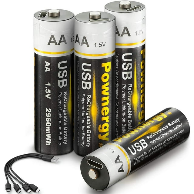 Rechargeable AA Batteries 4 PCS Rechargeable AA Lithium Batteries,2 H