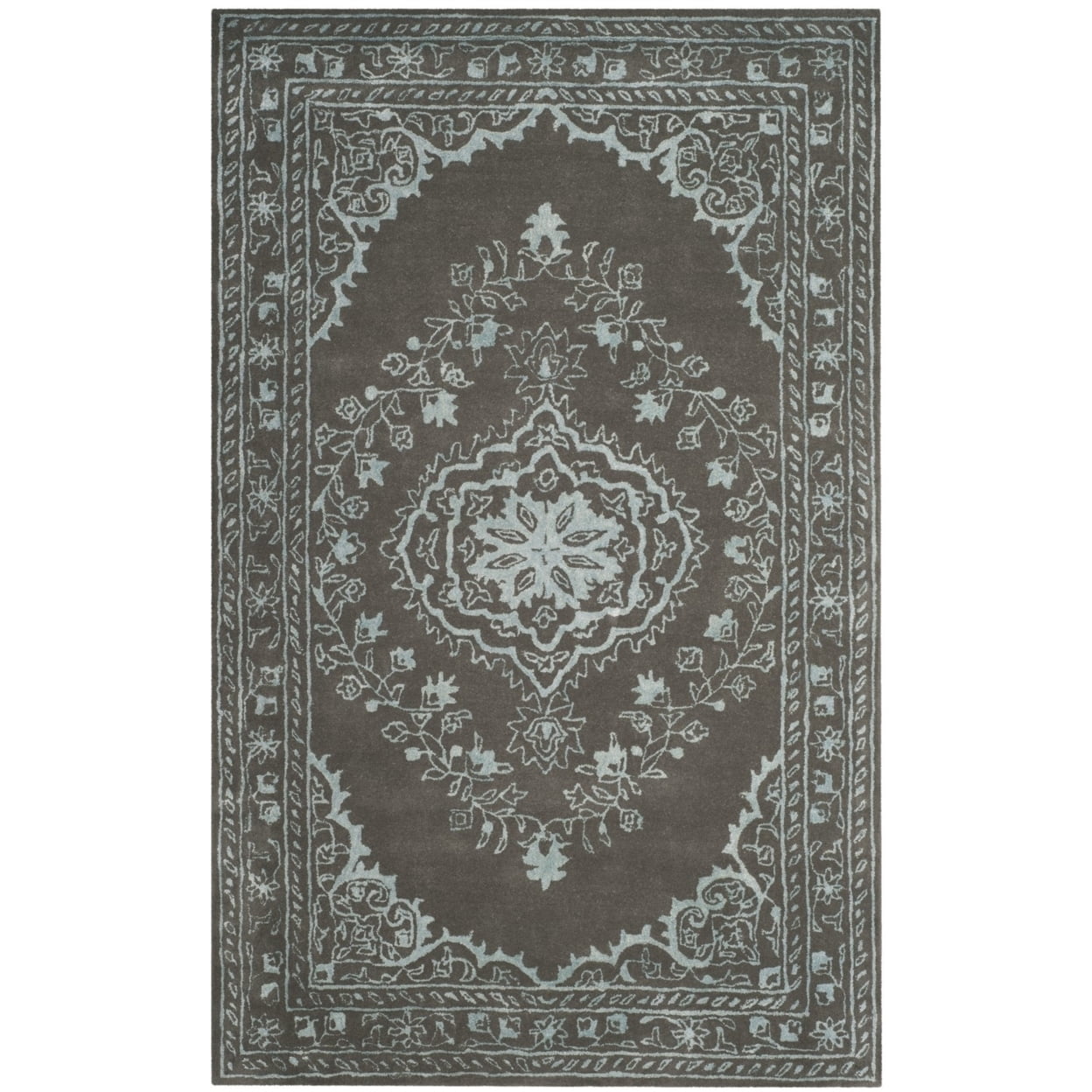 SAFAVIEH Glamour Gaia Floral Bordered Wool Area Rug, Dark Grey, 8' x 10'