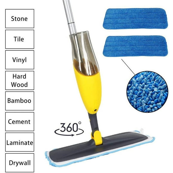 Microfiber Spray Mop  Pads&Heads Reusable 1 Dirt Removal Scrubber for Hardwood Ceramic Marble Tile Laminate Home Kitchen Floor Cleaning Wet and Dry 360°Rotation Easy Wring 3 Colors