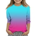 thumbnail image 2 of Agkizg Girls Long Sleeve Tops,Casual T-Shirts for Kids,Children's Fashion Gradient Print 3/4 Sleeve Round Neck Shirt, 2 of 5