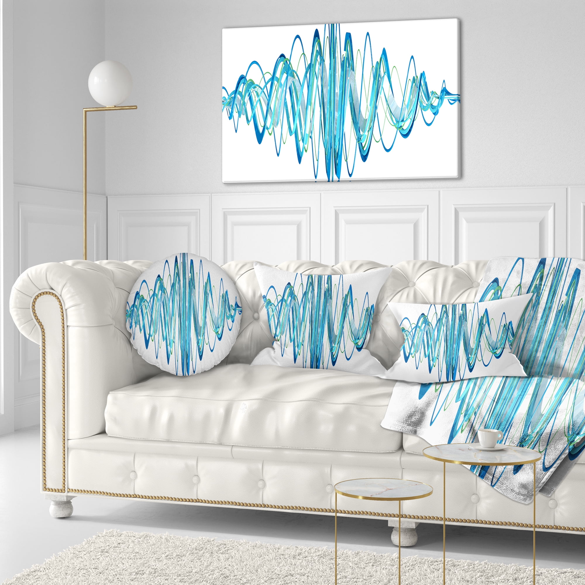Designart Blue Circled Waves - Abstract Throw Pillow - 12x20