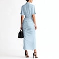 thumbnail image 4 of CIENVNSTG Women Shirt Dresses Spring Button Short Sleeve Satin Ruched Maxi Summer Dress 2026 Cocktail Party Wedding Light Blue L, 4 of 5