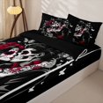 thumbnail image 3 of Castle Fairy Day Of Dead Skeleton Couple Zipper Twin Comforter Sets with Fitted Sheet and 2 Pillowcases,Valentine'S Day Rose Butterfly Zipper Bedding Set,Red Black,4-Piece,Black Reversible, 3 of 6