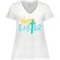 thumbnail image 3 of Inktastic Happy Easter with Cross in Teal Plaid Women's Plus Size V-Neck T-Shirt, 3 of 5