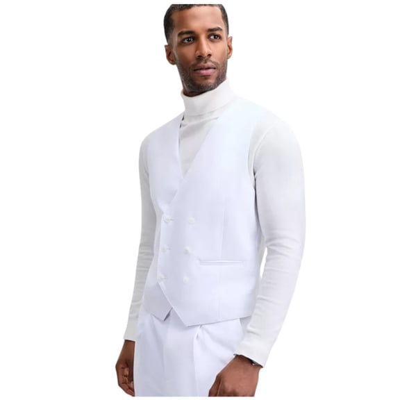 Tayion Mens Classic fit Double Breasted Button-Up  Suit Vest XL White Linen
