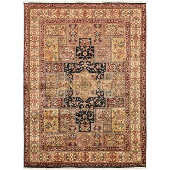 Pasargad Home Agra 110" x 146" Hand-Knotted Lamb's Wool Area Rug in Navy/Gold