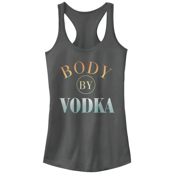 Junior's CHIN UP Body By Vodka Racerback Tank Top Charcoal Large
