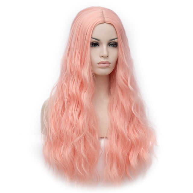 Peluca de Cabello Humano para Mujeres Unique Bargains 28' Naranja Rosa Rizado Largo con Gorro