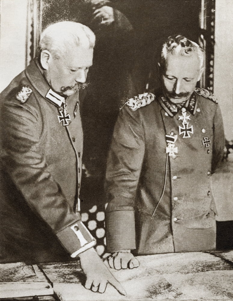 Kaiser Wilhelm Ii (Left) And Field Marshal Von Hindenburg Studying Maps During The First World War From The Story Of 25 Eventful Years In Pictures Published 1935 Canvas Art - Ken Welsh Design Pics (1
