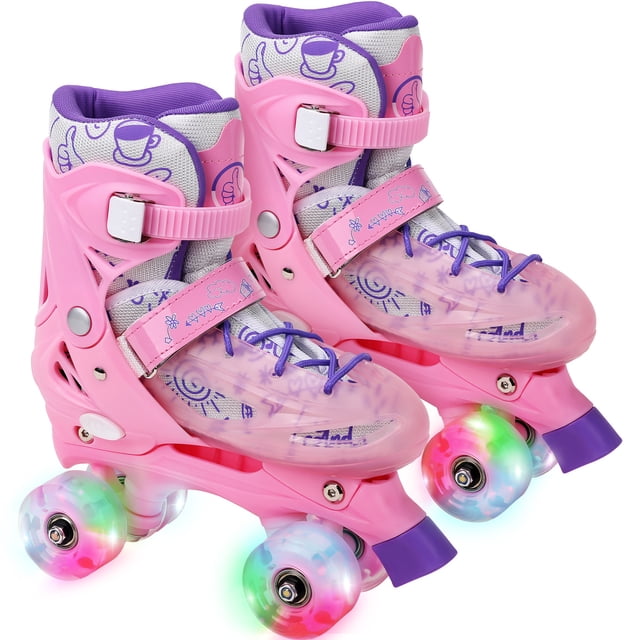 Patines de 4 Ruedas Little monkey Ajustable Niño Niña Rueda Led Talla S Rosa