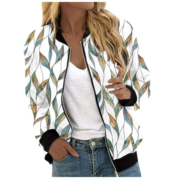 Women's Casual Full Print Zipper Cardigan Jacket Lightweight Fashion Outerwear Womens plus Size Swing Coats Rain Coats for Women plus Size 4x Coats Women Trench plus Size Women Long Coats Winter Light