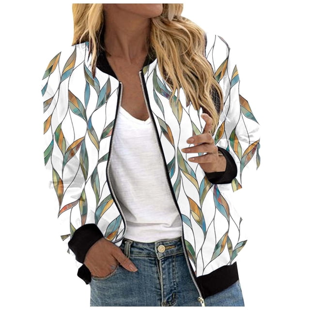 MKLEKYY Veste en Jean pour Femmes Veste Cardigan Décontractée à Imprimé Complet avec Fermeture Éclair Légère Mode Extérieure