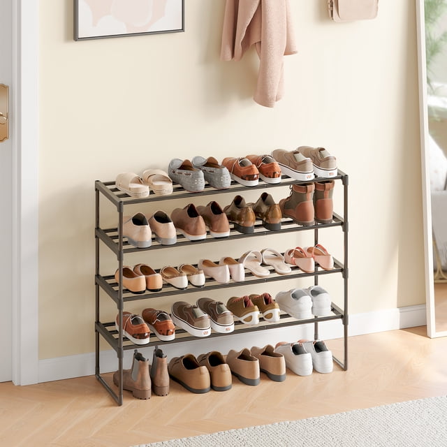 Zapatero Modular de 4 Niveles Estantería Metálica 92 x 30 x 74 cm Negro