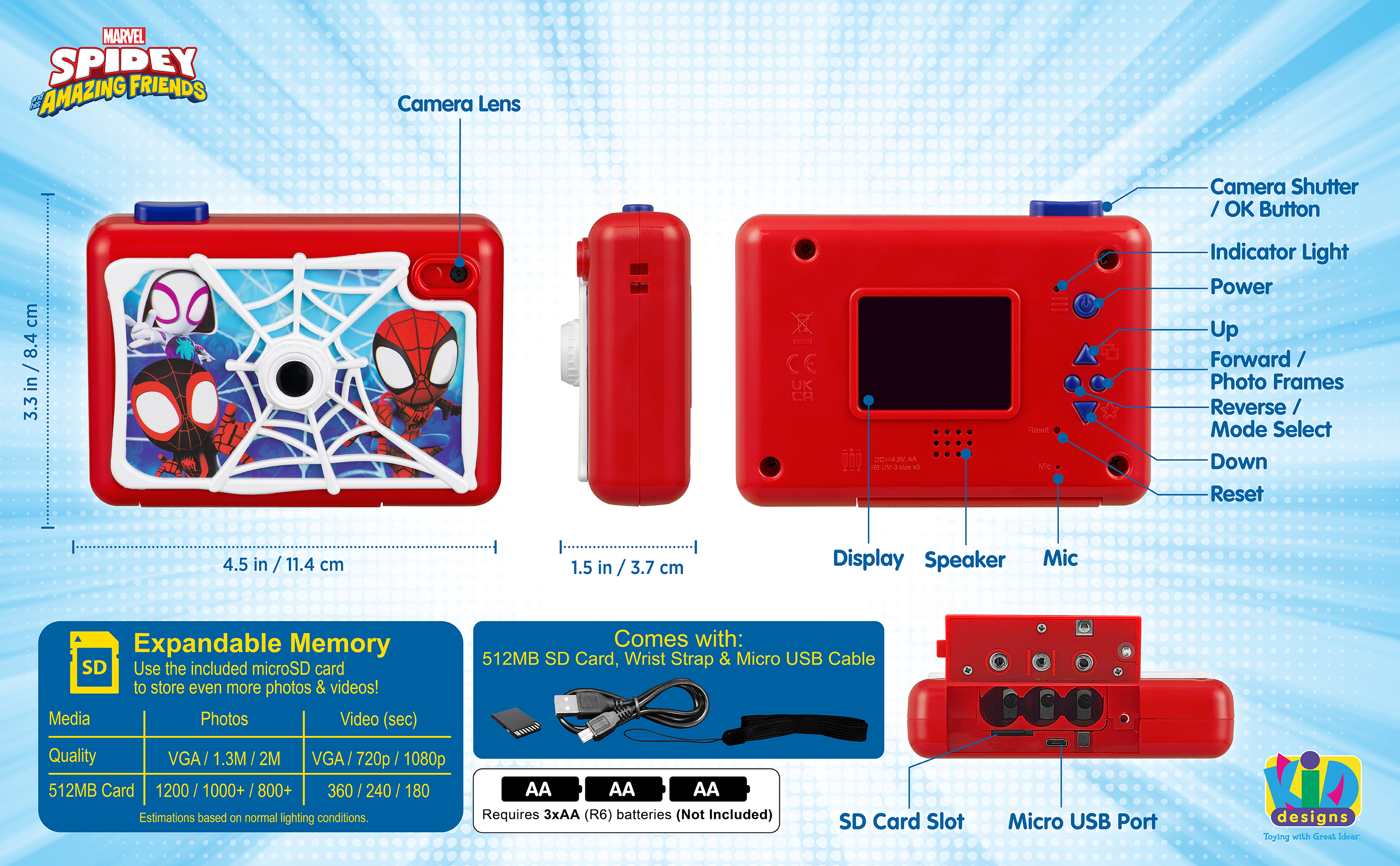 eKids Spidey Digital Kids Camera with SD Card and Video, Ages 3+ photo 5