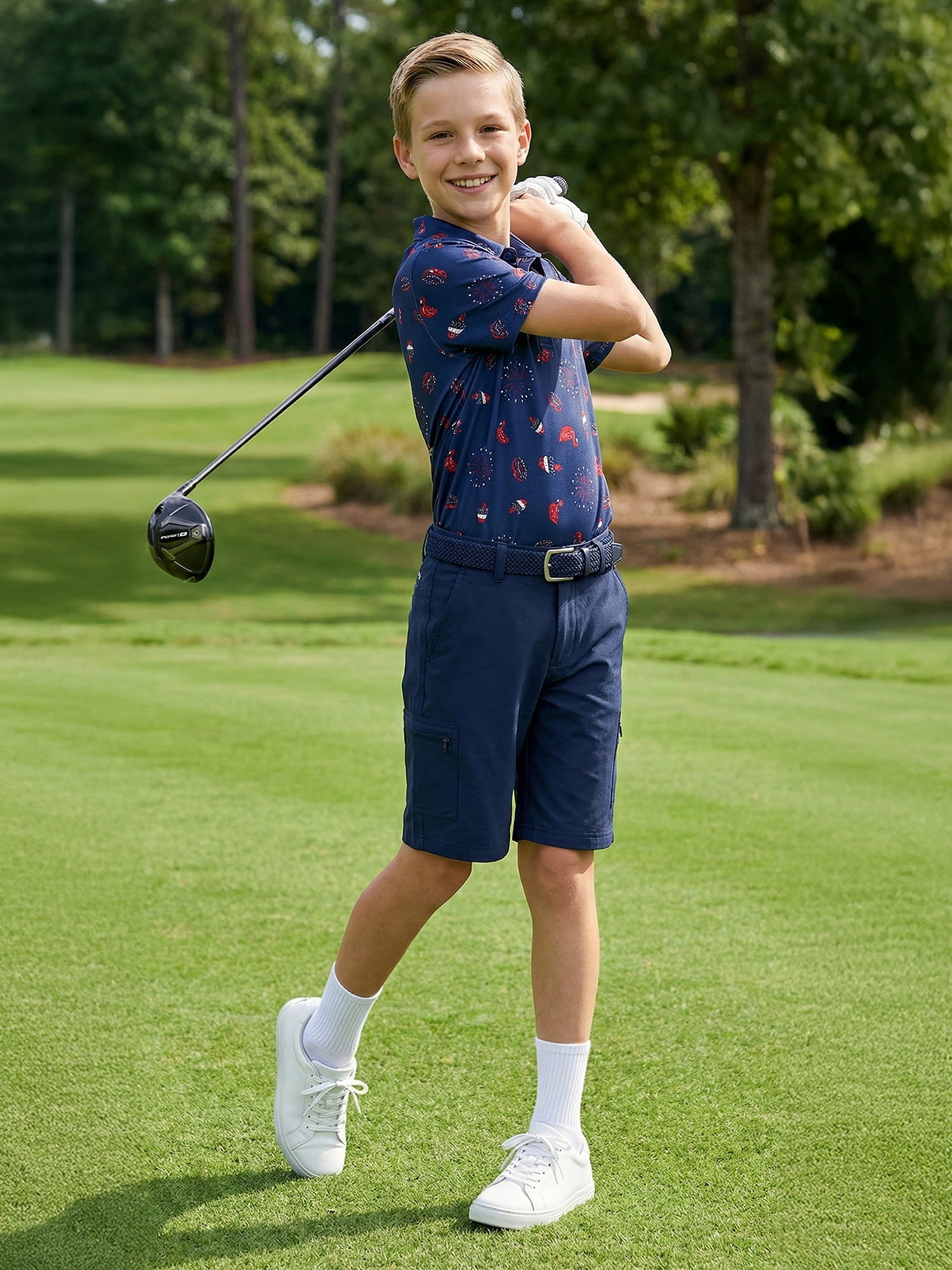 Birdie Bound Boys Performance Floatie Flamingo Golf Polo Shirt, Sizes XS-XL