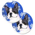 thumbnail image 1 of Boston Terrier Winter Snowflakes Holiday Set of 2 Cup Holder Car Coaster, 1 of 1