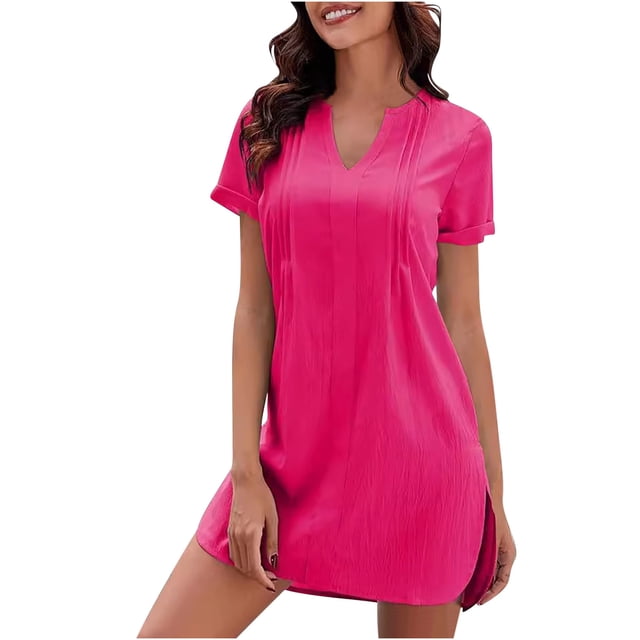 LSLJS Nouvelle Robe de Plage Européenne et Américaine pour Femmes, Robe à Manches Courtes Col en V et Cheville, Robe d'Été de Plage