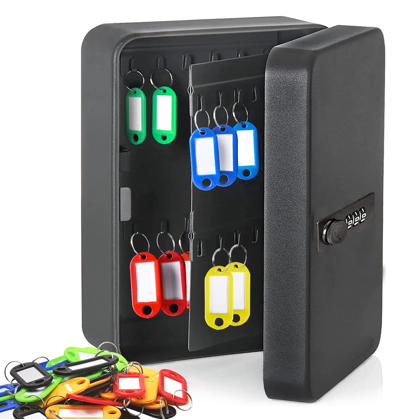 Wall Mount 48 Position Cabinet Steel Security Lock Box with Combination Lock Locking Key Organizer Key Management Key Storage Lock Box with Code (Black)
