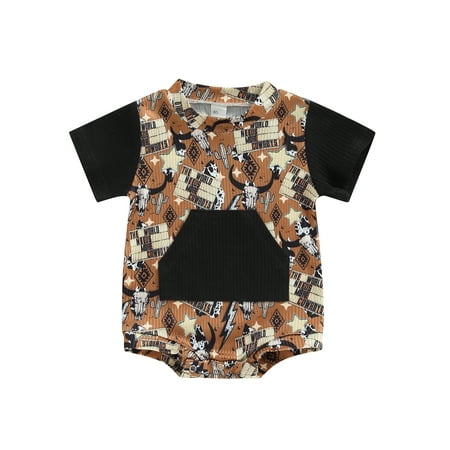 

Western Baby Girl Boy Clothes Cow Print Short Sleeve Onesie Romper One Piece Bodysuit Shorts Infant Summer Outfit