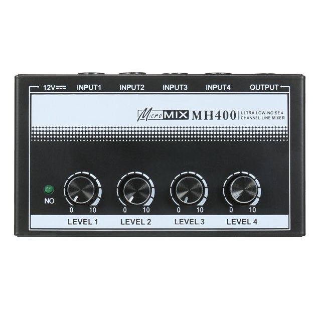 Amdohai MH400 Ultra Low-Noise 4-Channel Line Mixer Mini Audio Mixer with 1/4-inch TS Inputs & Output Volume Control for Guitars Bass Keyboards