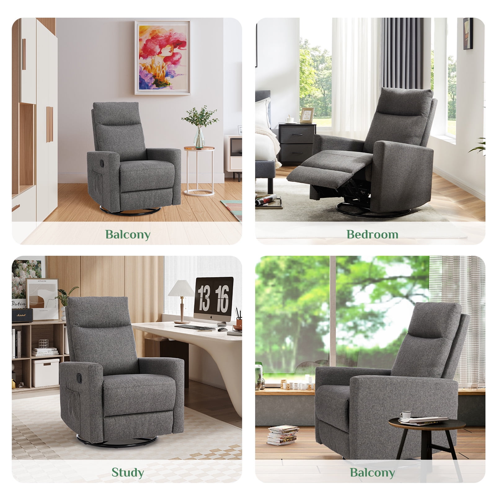 Gianna Swivel Recliner Chair, Living Room Glider Rocker Recliners, Nursery Massage Rocking Chairs