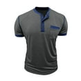 thumbnail image 3 of GuangCheng George Henley Shirts for Men,Color Block,Short Sleeve Tops,Slim Fit,Soft,Button Placket,Chest Pocket,Casual Wear Tees,Dark Gray,Size L, 3 of 6