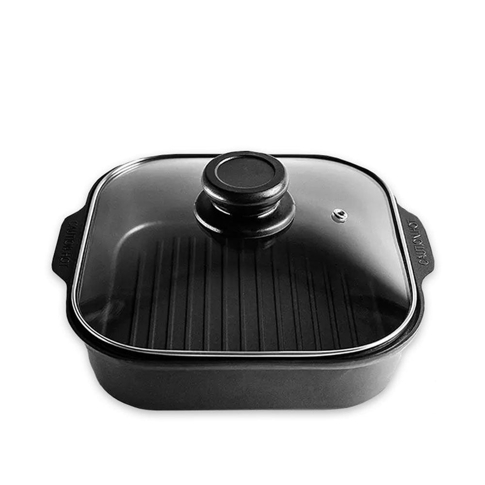 Maxsun Cast Aluminium Griddle Pan with Glass Lid Square Grill Pan