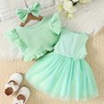 thumbnail image 5 of Baby Girls Ruffled Fly Sleeve Jacket And Dress Set Pleated Skirt Garland Waist Nrnament Bowknot Set, 5 of 7