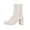 13#Beige, variant on Women Square Toe Fly Knit Sock Mid Calf Boots Stretch Ribbed Slip On Chunky Block Heel Fashion Ankle Booties