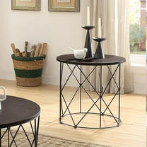 Brigid Wood Round End Table, Walnut and Black