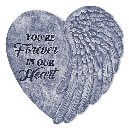 You’re Forever in Our Hearts Angel Wing Stepping Stone, 9.5" Garden Decorative Memorial Resin Figurine