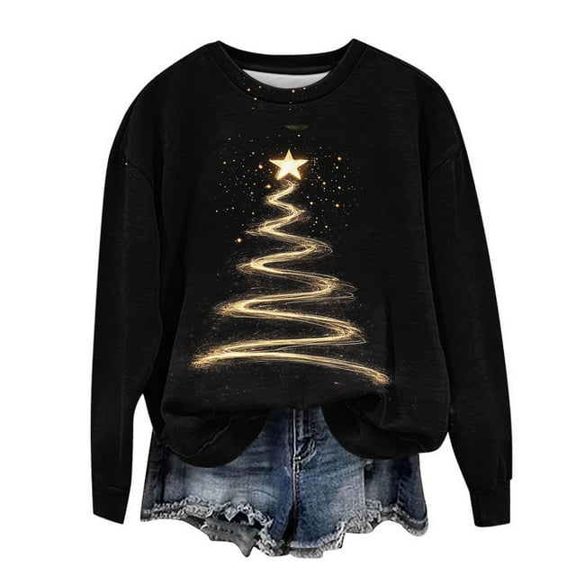 Birdeem Chandail de Noël pour Femmes, Col Rond, Imprimé, Coupe Ample, Manches Longues, Pulls pour Femmes, Chandails de Noël pour Femmes