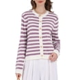 thumbnail image 1 of Suéteres de cárdigan a rayas para mujer INSPIRE CHIC, chaqueta de punto acanalado de manga larga, color morado, 1 of 4