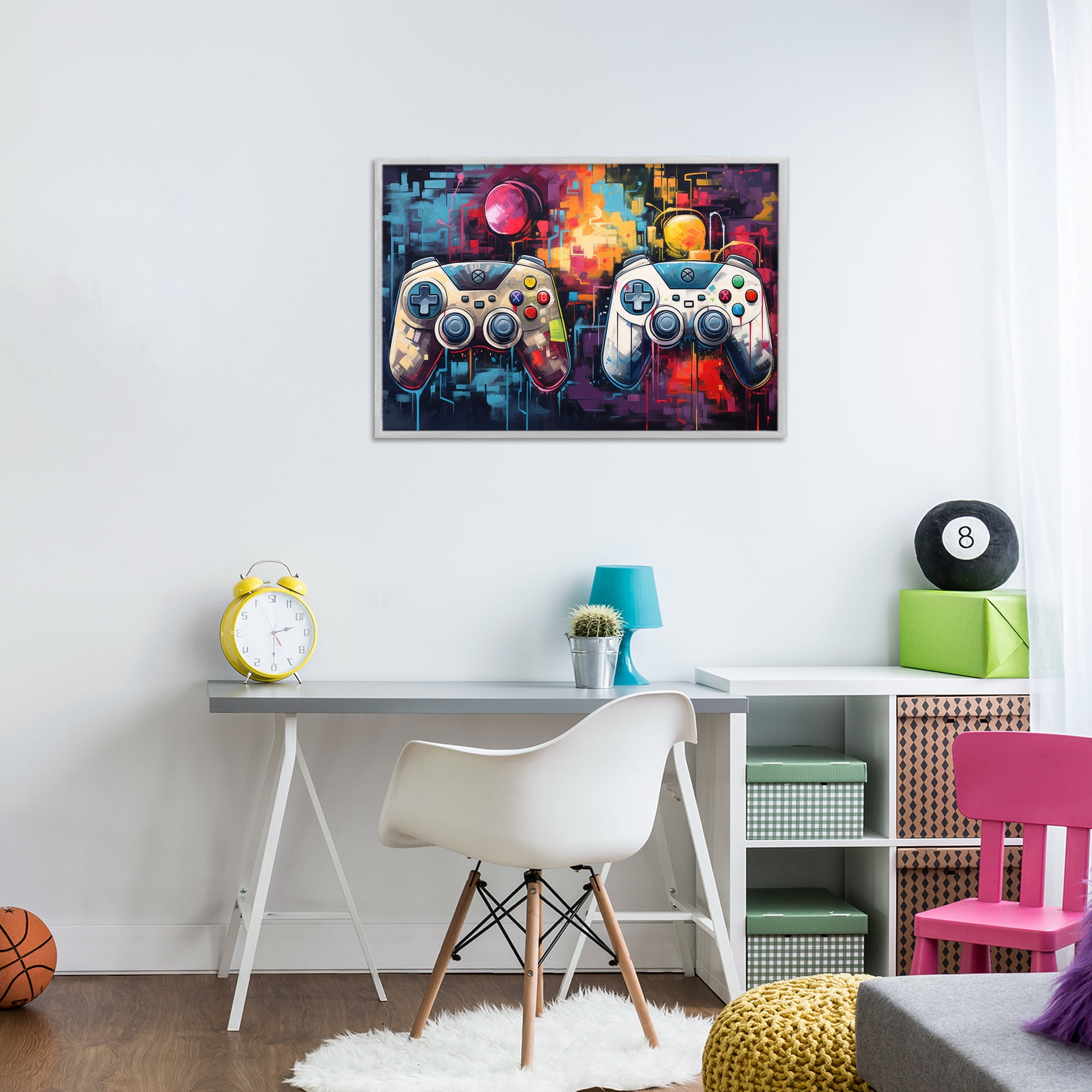Stupell Industries Double Controller Modern Gamer Gray Framed Giclee Art, design by Lazar Studio